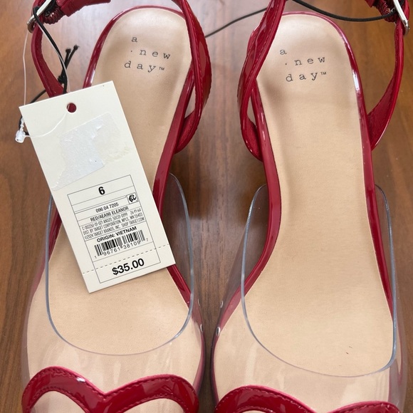A New Day Red and Clear Pointed Heels, Size 6 - Picture 5 of 5